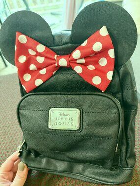 Disney Minnie Mouse Mini Backpack Black Quilted Ears Bow NWT